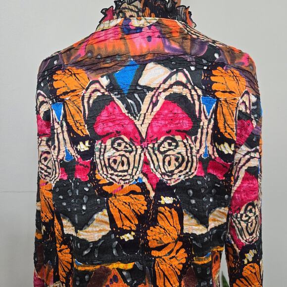 Alberto Makali Women Vtg 90s Y2K Eclectic Butterfly Crinkle Ruffle Cardigan XL - Picture 8 of 12